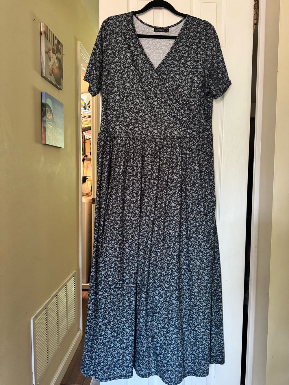 Mikarose Navy Maxi Wrap Dress with Floral Print 1X